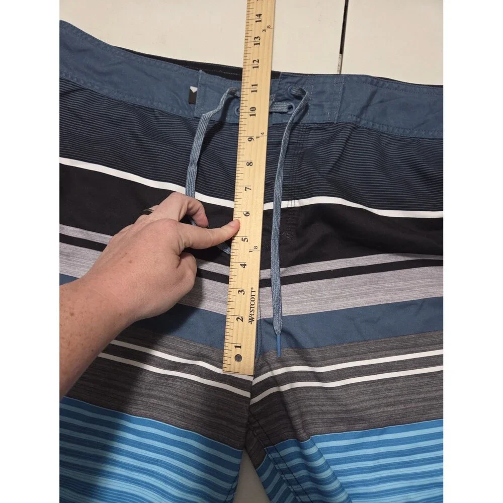 Quiksilver Men Boardshorts Size 38 Striped Swim Trunks Blue Black Grey Hook Loop